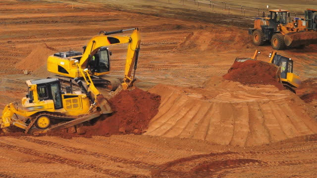Construction equipment at mining quarry. Mining industry. Mining machinery