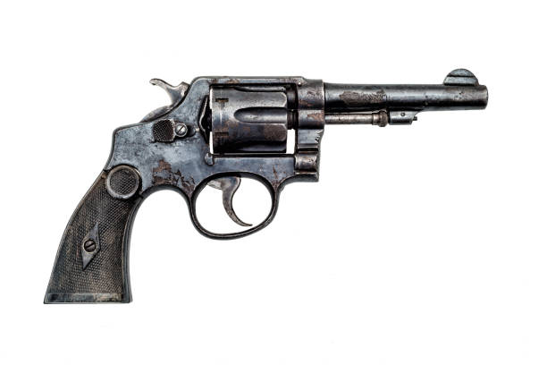 old rusty revolver handgun old military police rusty revolver handgun on white background old guns stock pictures, royalty-free photos & images