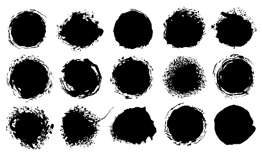 Vector blot of ink or oil. Splattered stain of paint, splash, drop black liquid. Design element for banner. Abstract vector illustration with splatter and blot isolated on white background.
