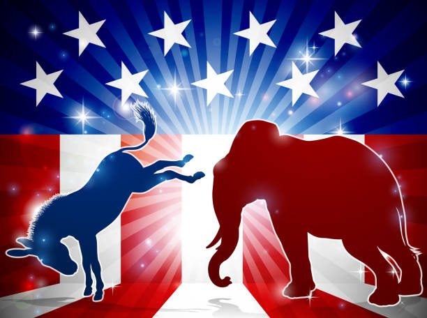 silhouette elefanten kämpfen esel - u s flag stock-grafiken, -clipart, -cartoons und -symbole