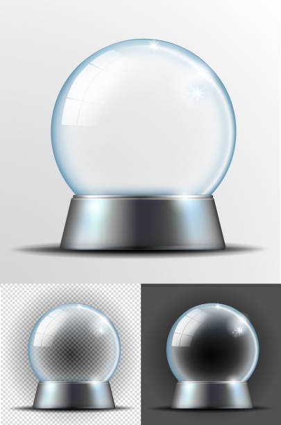 illustrations, cliparts, dessins animés et icônes de boule de neige transparent réaliste - snow globe dome glass transparent