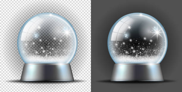 ilustraciones, imágenes clip art, dibujos animados e iconos de stock de bola de nieve transparente realista - snow globe dome glass transparent