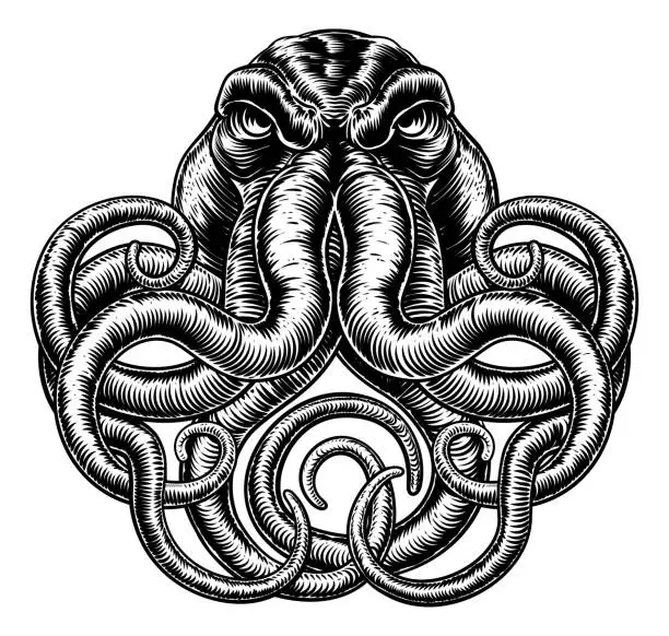 Vector illustration of Octopus Vintage Retro Style