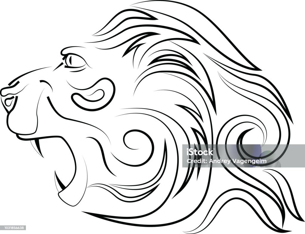 Vector logo of a lion's head Head of lion with an open mouth with canines. Vector logo. Linear art. Concept of power and power. Animal stock vector