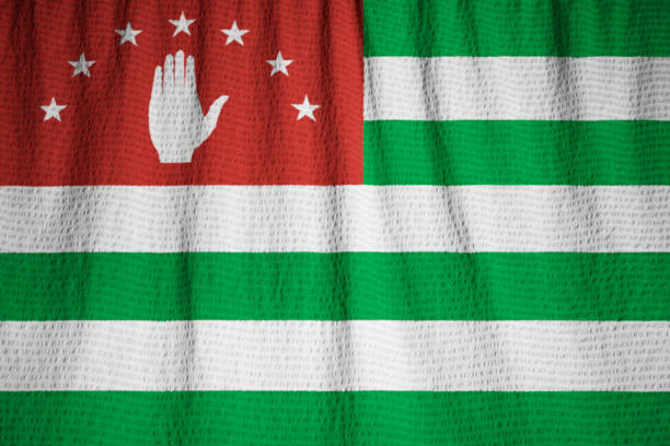 Closeup of Ruffled Abkhazia Flag, Abkhazia Flag Blowing in Wind