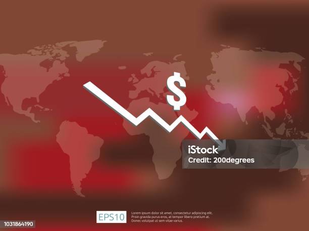 Dollar Money Fall Down Symbol With World Map And Blur Background Arrow ...