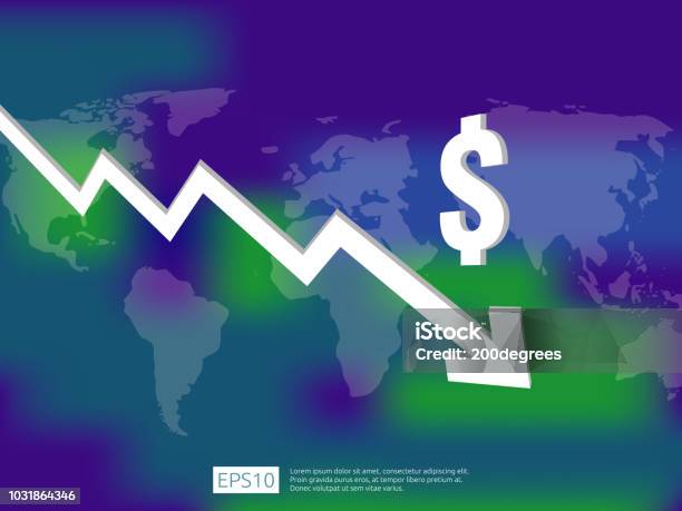 Money Decrrease Dollar Money Fall Down Symbol With World Map And Blur Background Arrow ...