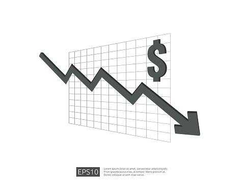 Dollar Money Fall Down Symbol With White Background Arrow Decrease ...