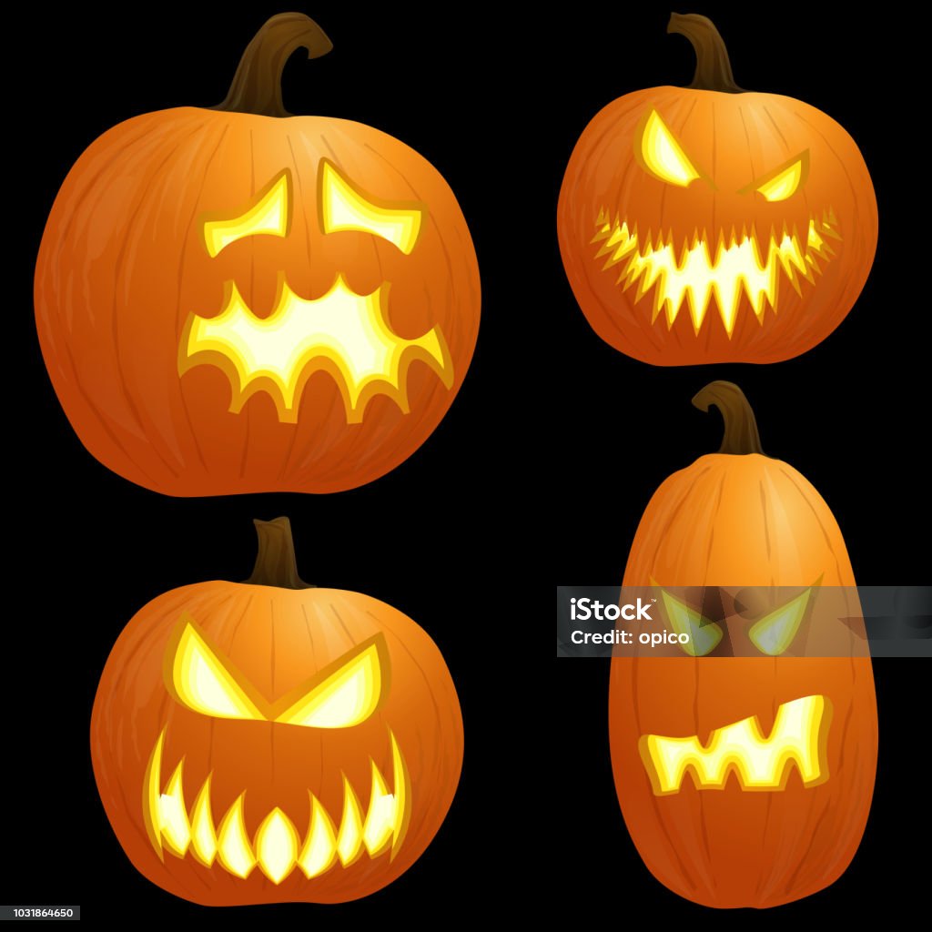 different Halloween pumkpins collection of different orange colored illustrated pumpkins for Halloween layouts Abstract stock vector