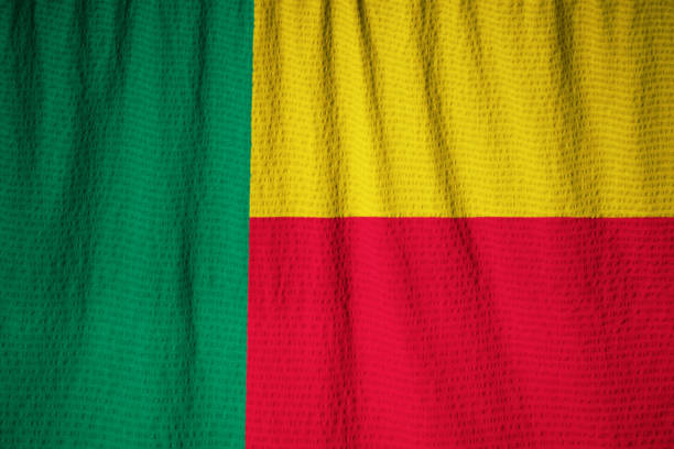 Closeup of Ruffled Benin Flag, Benin Flag Blowing in Wind