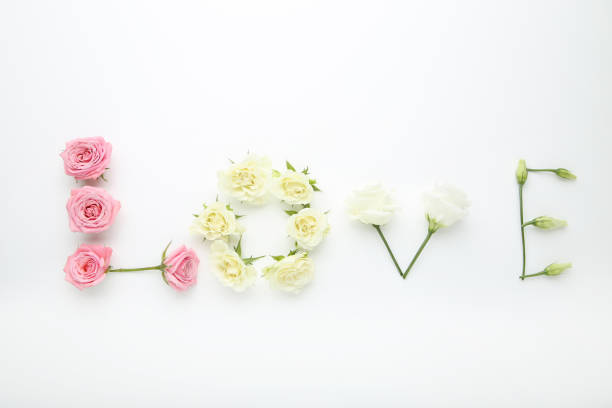 istock Inscription Love by flowers on white background 1031873496