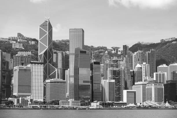 istock Hong Kong financial district skyline (black and white) 1031881460