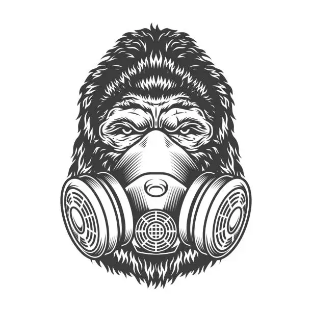 Vector illustration of Serious gorilla in monochrome style