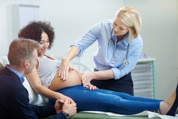 gravidez check-up - midwife human pregnancy women multi ethnic group - fotografias e filmes do acervo