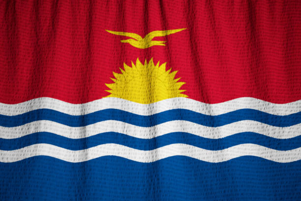 Closeup of Ruffled Kiribati Flag, Kiribati Flag Blowing in Wind