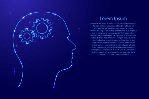 istock Silhouette of a human head with gears instead of a brain from the contours network blue, luminous space stars for banner, poster, greeting card. Vector illustration. 1031910160