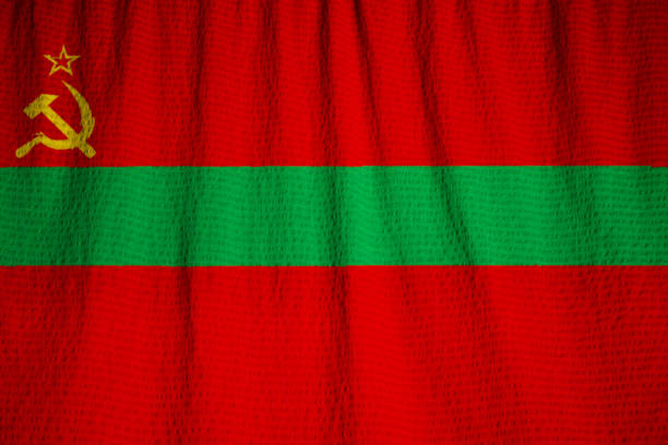 Closeup of Ruffled Transnistria Flag, Transnistria Flag Blowing in Wind