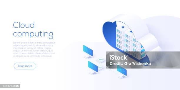 Cloud Storage Download Isometric Vector Illustration Digital Service Or App With Data Transfering Online Computing Technology 3d Servers And Datacenter Connection Network Stock Illustration - Download Image Now