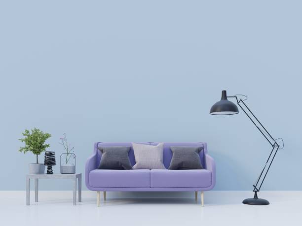 istock Living room interior with violet sofa and blue wall ,Ultraviolet design concept 1031917230