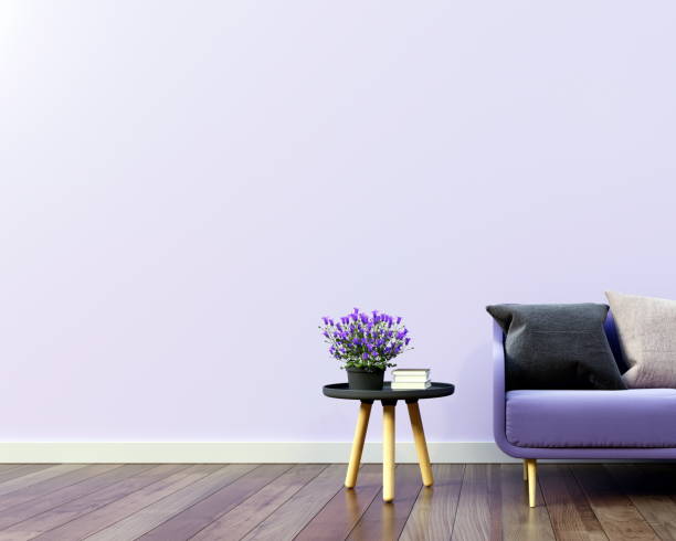 istock Living room interior with violet sofa and flower on dark table ,Ultraviolet design concept 1031917236