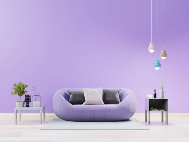 istock Living room interior with violet sofa and soft light lamp,Ultraviolet design concept 1031917246
