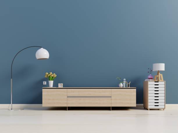 istock Smart Tv cabinet in modern empty dark room,minimal designs 1031917278
