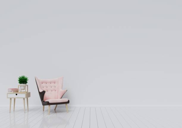 istock The interior has room a armchair and Cabinet book on empty white wall background 1031917294
