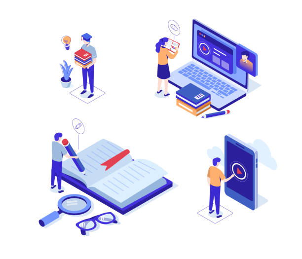 creative writing club images education Online distance education characters set. Can use for web banner, infographics, hero images. Flat isometric vector illustration isolated on white background. writing workshop stock illustrations