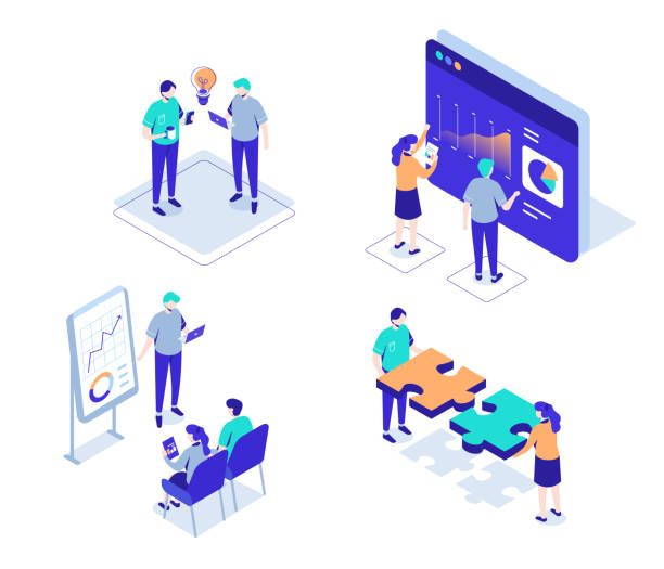 people business Business characters set. Can use for web banner, infographics, hero images. Flat isometric vector illustration isolated on white background. game developer stock illustrations