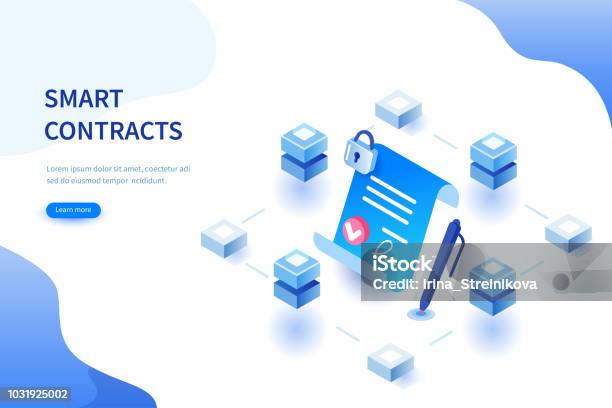 Smart Contract Stock Illustration - Download Image Now - Isometric Projection, Contract, Blockchain