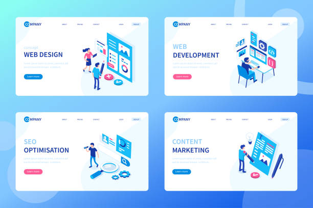 web development Web development process concept. Can use for web banner, infographics, hero images. Flat isometric vector illustration isolated on white background. contented emotion illustrations stock illustrations