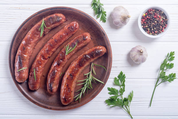 istock Grilled sauusages on a plate 1031931504