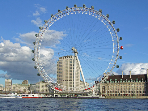 London, United Kingdom - February 21, 2007: London Eye Ferris Wheel at Thames River in London, United Kingdom.