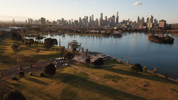 istock Albert Park Lake and Melbourne city skyline 1031940528