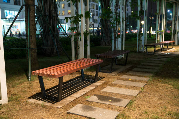 istock Wooden bench in the park at night 1031944978