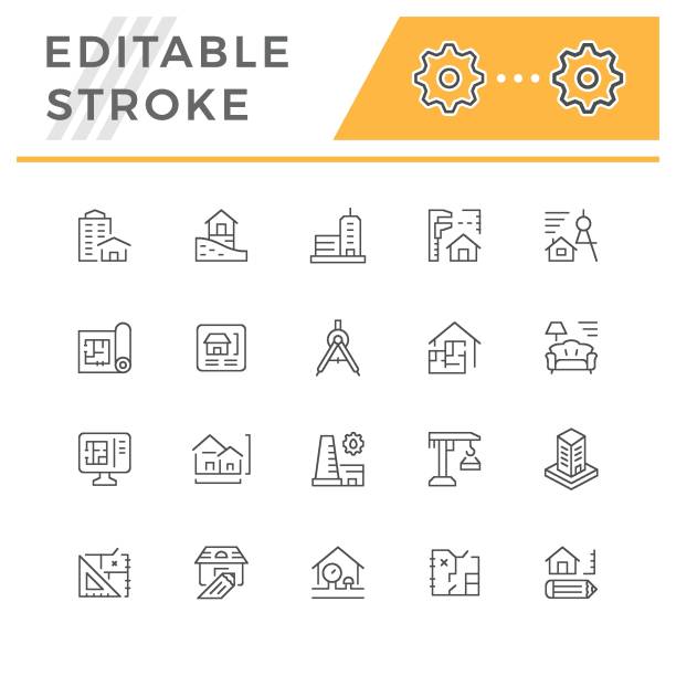 Set line icons of architecture Set line icons of architecture isolated on white. Editable stroke. Vector illustration blueprint icons stock illustrations
