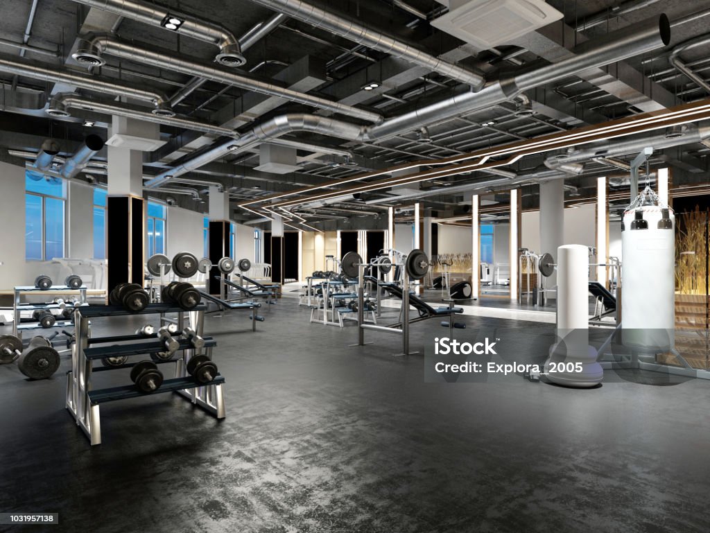 rendu 3D fitness gym saloon - Photo de Salle de gym libre de droits