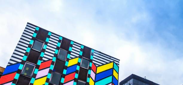Brightly painted modern building on Old Street in London stock photo