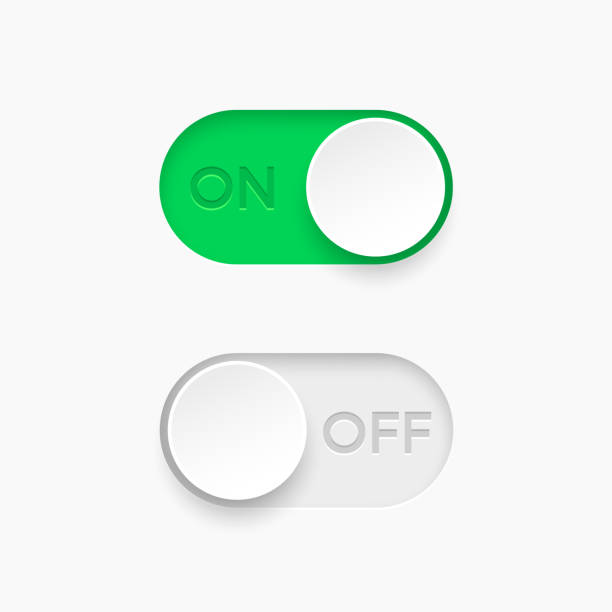 On and Off toggle switch buttons. Material design switch  buttons set. Vector illustration. On and Off toggle switch buttons. Material design switch  buttons set. Vector illustration. start button stock illustrations