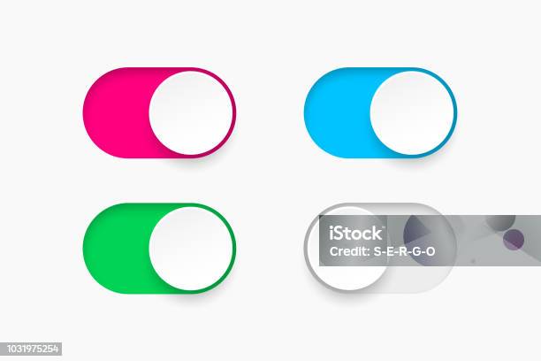 On And Off Toggle Switch Buttons Material Design Switch Buttons Set Vector Illustration Stock Illustration - Download Image Now