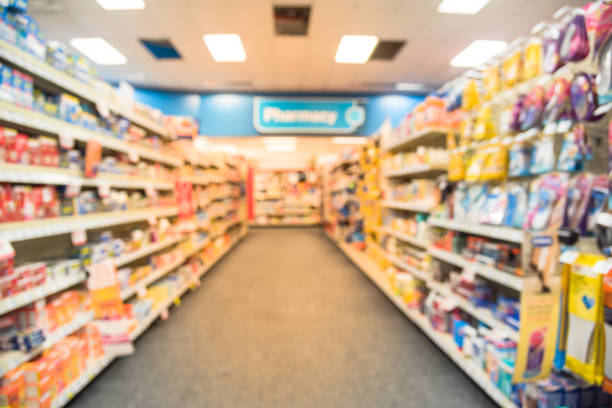 istock Blurry background American pharmacy store with various pharmaceutical and medicines 1031975626