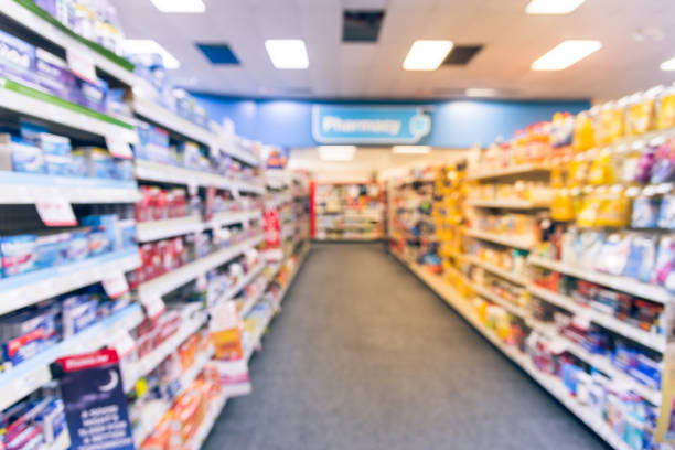 istock Filtered tone blurry background pharmacy store various pharmaceutical, medicines in USA 1031976224