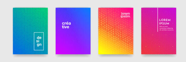 Abstract geometric pattern background with line texture for business brochure cover design poster template Abstract geometric pattern background with line texture for business brochure cover design. Gradient Pink, orange, purple, blue and green vector banner poster template purple and orange gradient background stock illustrations