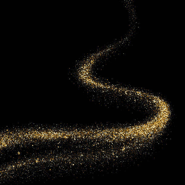 Golden glitter glare wave trail of sparkling particles in space black background. Vector abstract gold flare shine trace for Christmas or premium fashion and luxury cosmetic Golden glitter glare wave trail of sparkling particles in space black background. Vector abstract gold flare shine trace for Christmas or premium fashion and luxury cosmetic heat haze stock illustrations