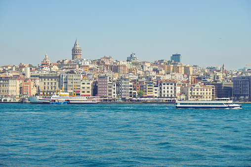 The passenger ship is on the Bosphorus in Istanbul.
