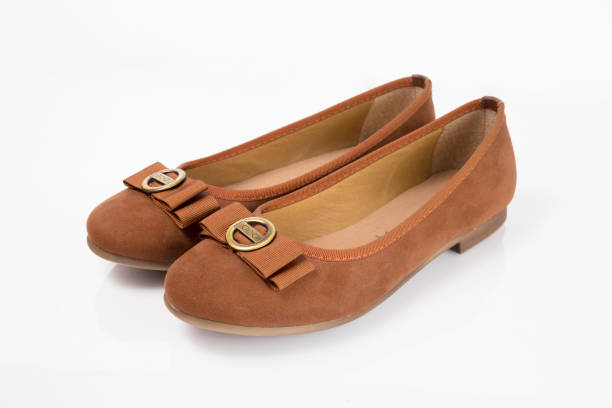 istock Female brown leather shoe on white background, isolated product. 1032018970