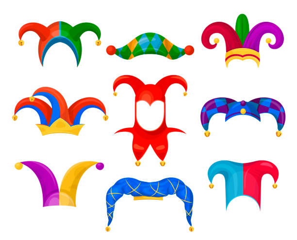 illustrations, cliparts, dessins animés et icônes de ensemble chapeau de bouffon - jester clown harlequin bizarre