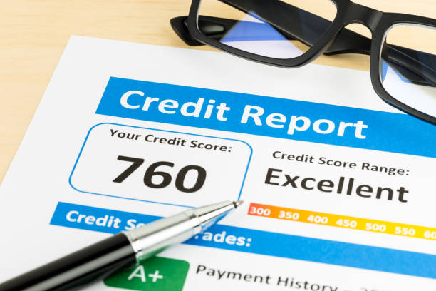 istock Credit score report with pen, and glasses 1032035388