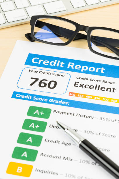 istock Credit score report with pen, and glasses 1032035722