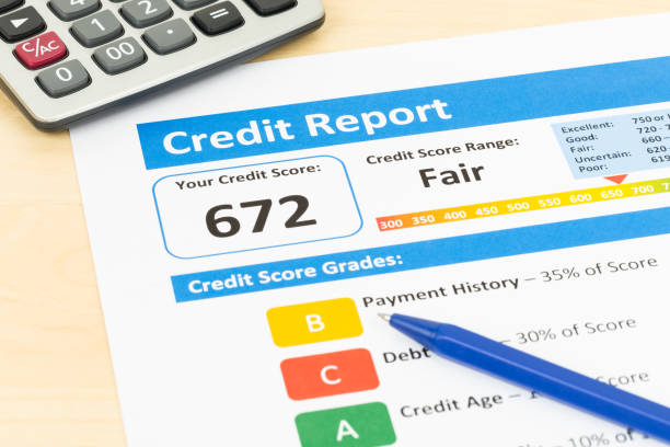 istock Fair credit score report with pen and calculator 1032041344